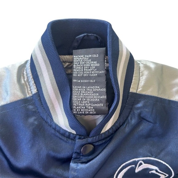 VTG Y2K Starter Penn State Nittany Lions Satin Bomber Jacket 12-18M Blue - Picture 2 of 7